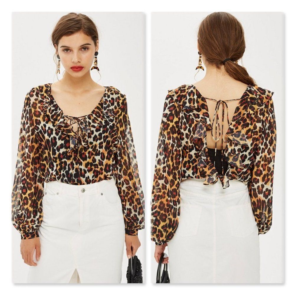 Topshop Leopard Print Ruffle Blouse sz 4